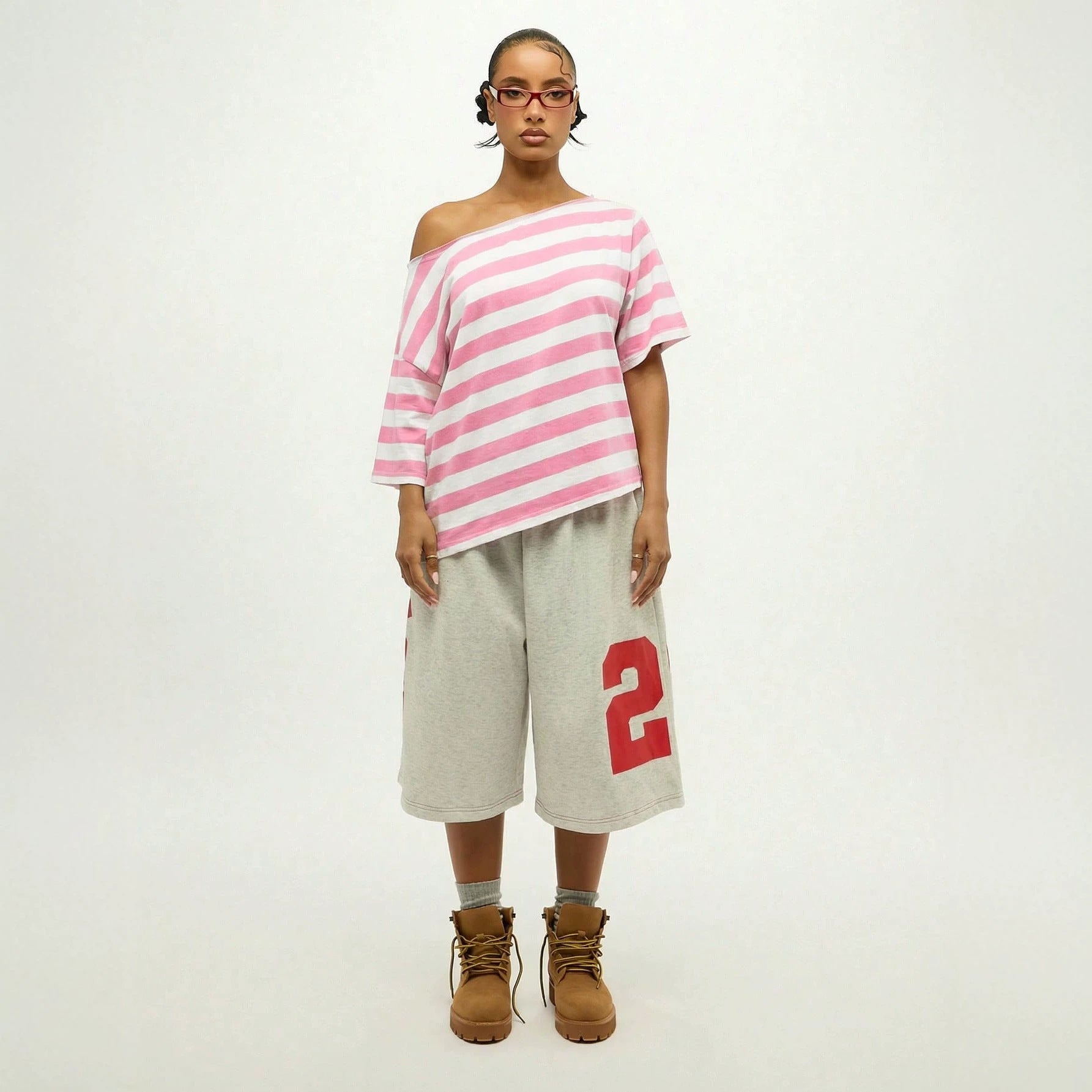 Haut à manches courtes de style américain Retro rayé