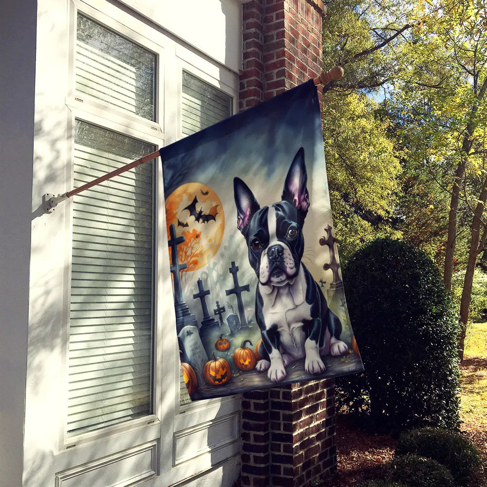 Boston Terrier Spooky Halloween Maison Drapeau Grand Porc Manches Pole décoratif à l'extérieur