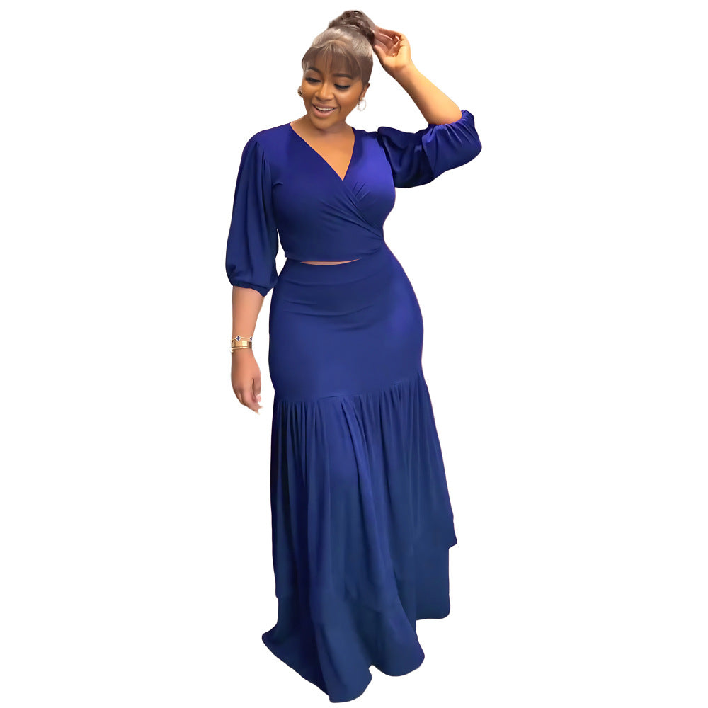 Short top casual haute taille jupe commute style deux pièces ensemble