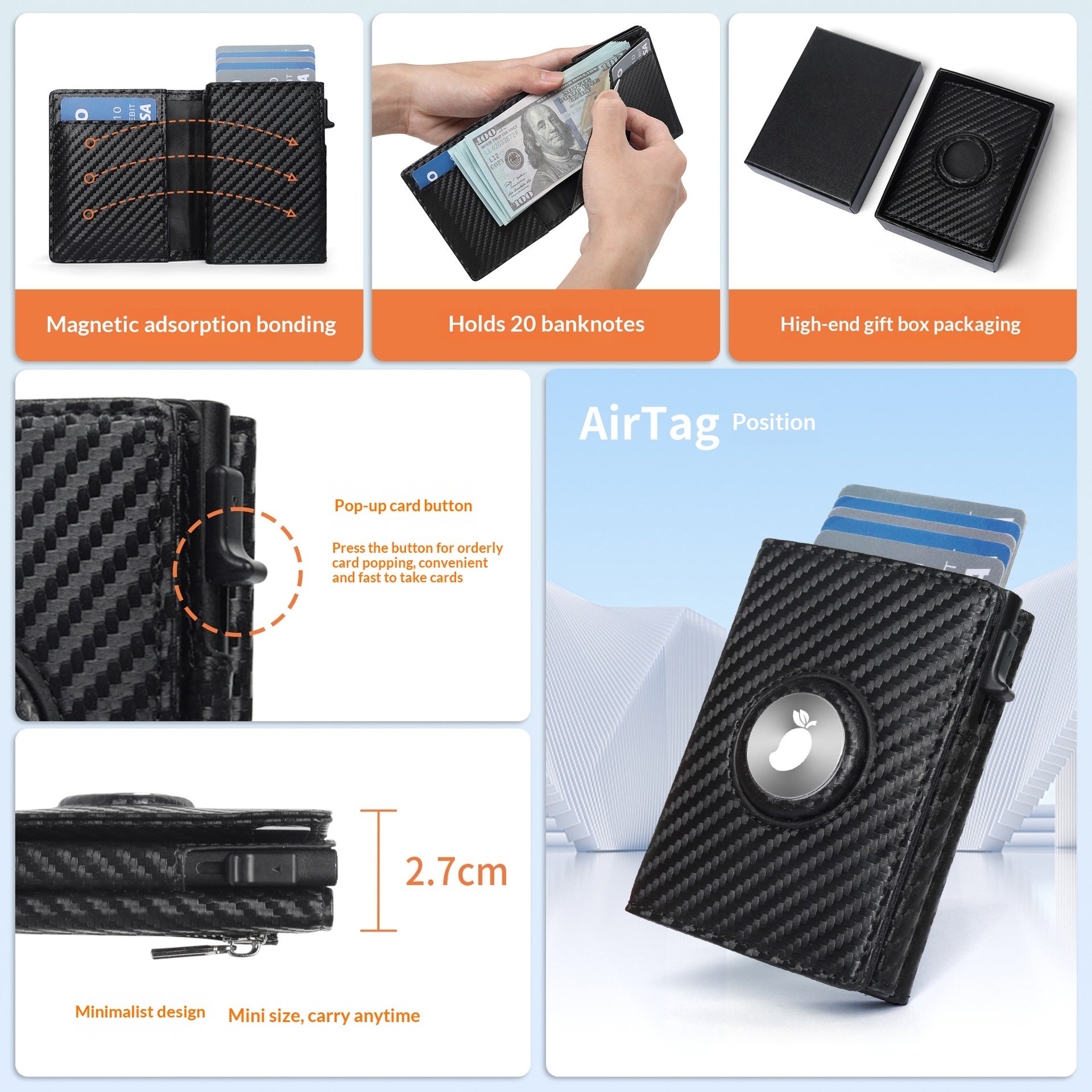 Portefeuille en cuir multifonction triple pour les hommes avec fentes de carte