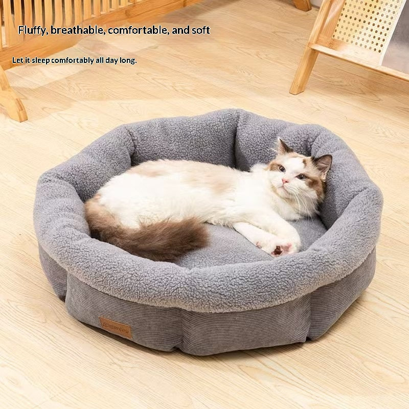 Lit de chat rond semi-fermé de lit de chat profond