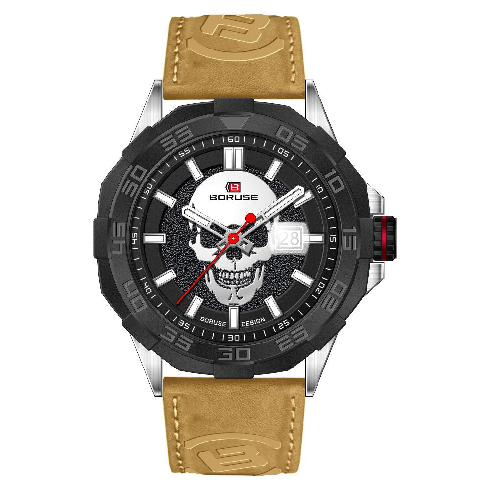 Montre Sports Imperméable Calendrier en Cuir Lumineux Multifonctionnel Quartz