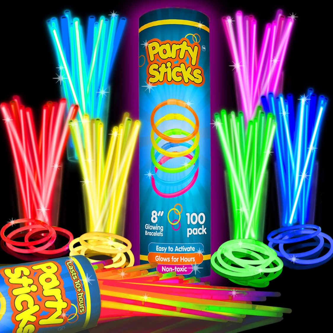 Glow Sticks Party Supplies 100pk - 8 pouces Glow In The Dark Light Up Sticks Party Favorors
