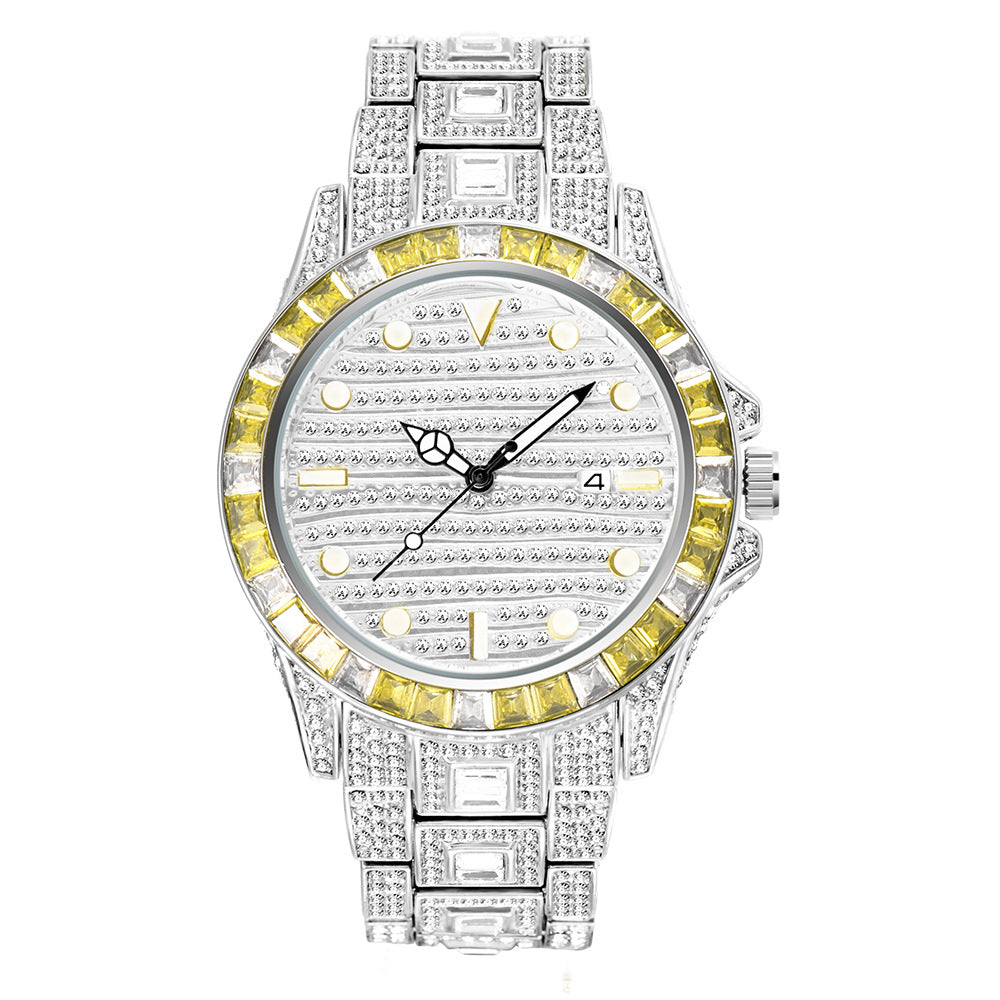 Fashion haut de gamme Gradient Rainbow Diamond Imperméable Montre Quartz Homme