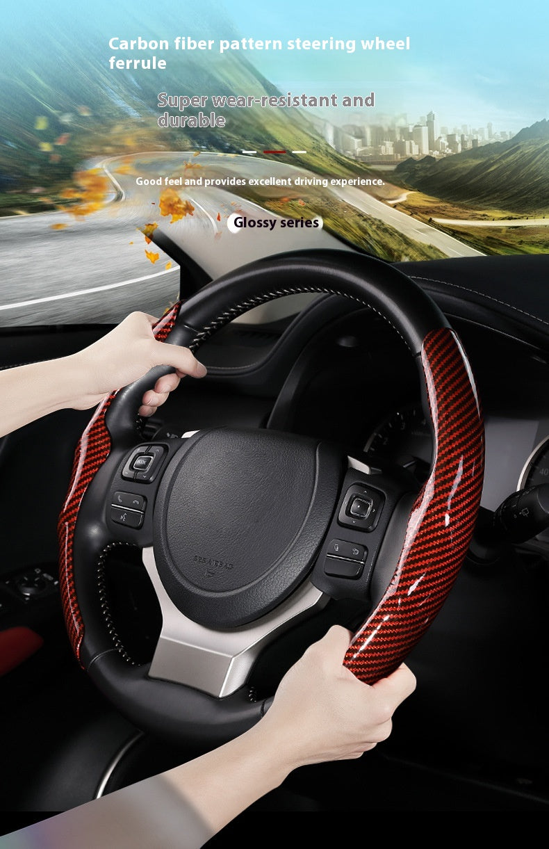 Car Carbon Fiber Pattern Glossy Car Steering Wheel Cover