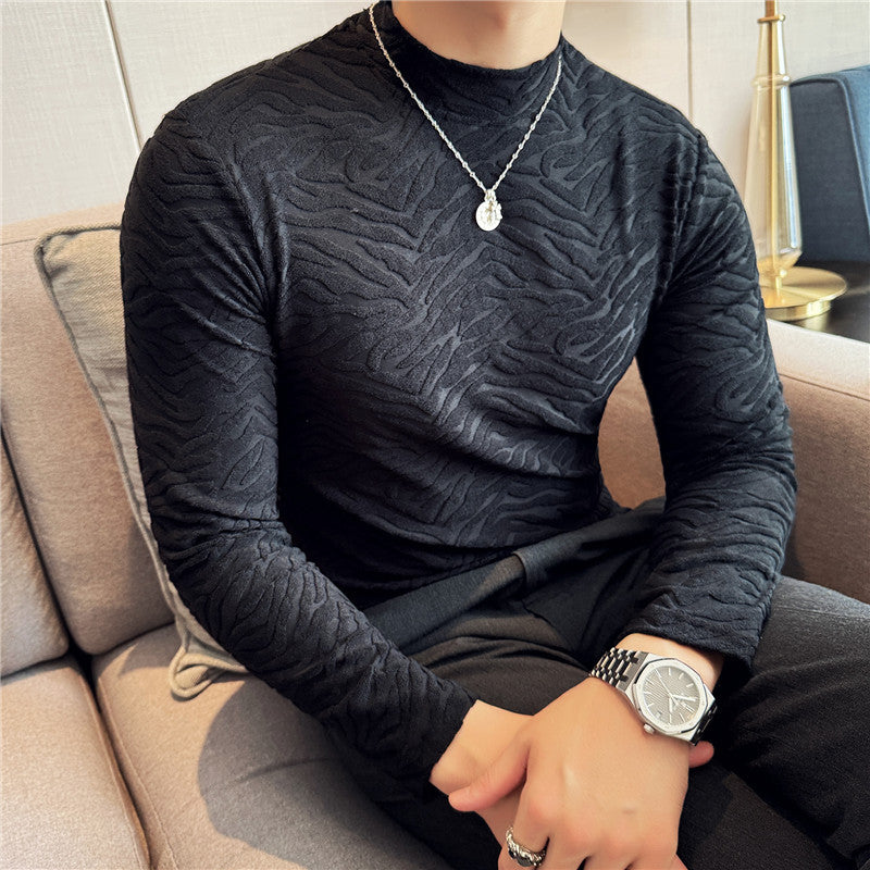 Manches longues Stretch Velours rayés Mock-neck Top