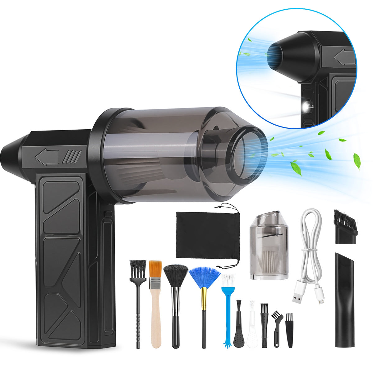1Pc Compressed Air Duster with LED Light Vacuum Cleaner Max 160000RPM Speed for PC Keyboar