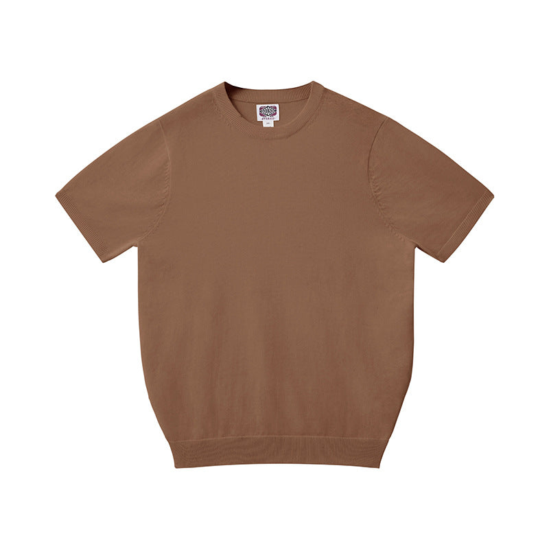 T-shirt à manches courtes pour homme en fil de coton pur Col rond