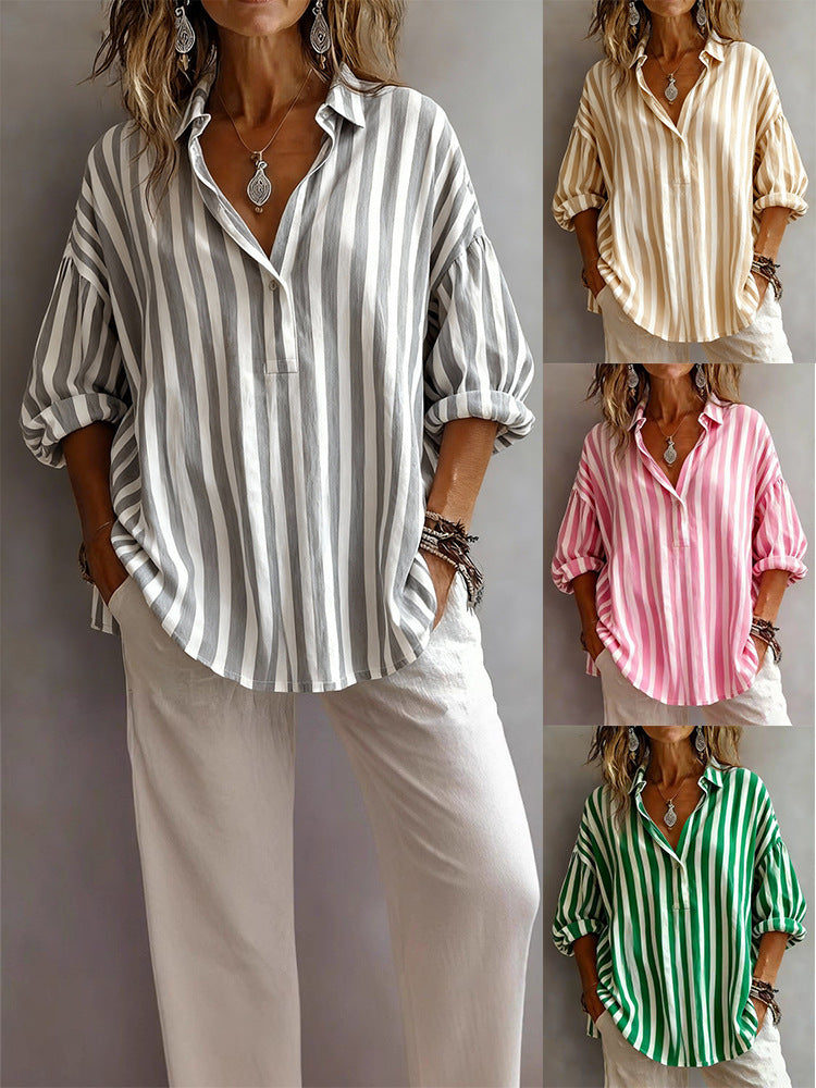 Exporter European And American Clothing Amazon Spring Shirt Collar Pullover Str à manches longues