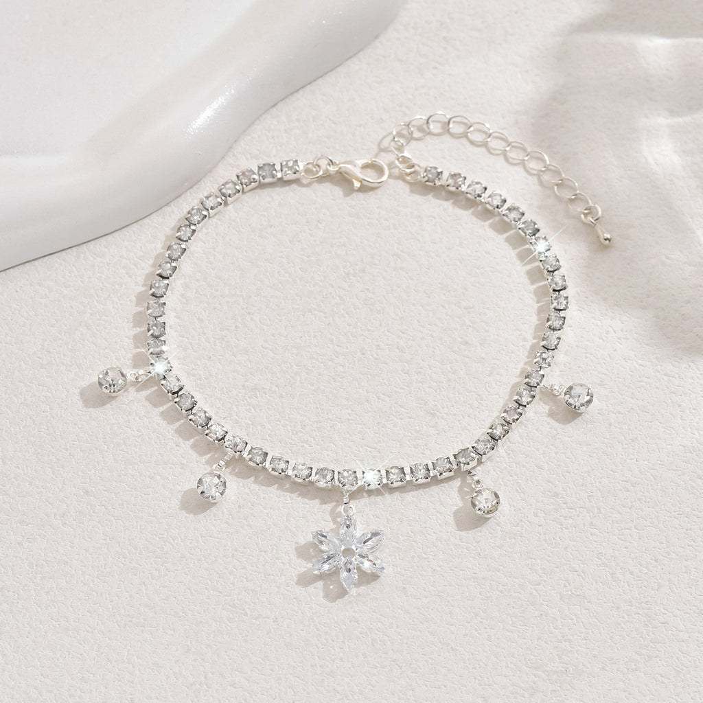 Style coréen doux cristal Zircon pendentif fleur Anklet Fashionable Beach Vacation Style W