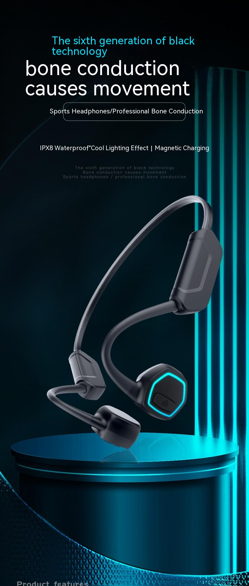 Casque Bluetooth pour la conduction osseuse Petite lampe de nuit à induction Grade 8