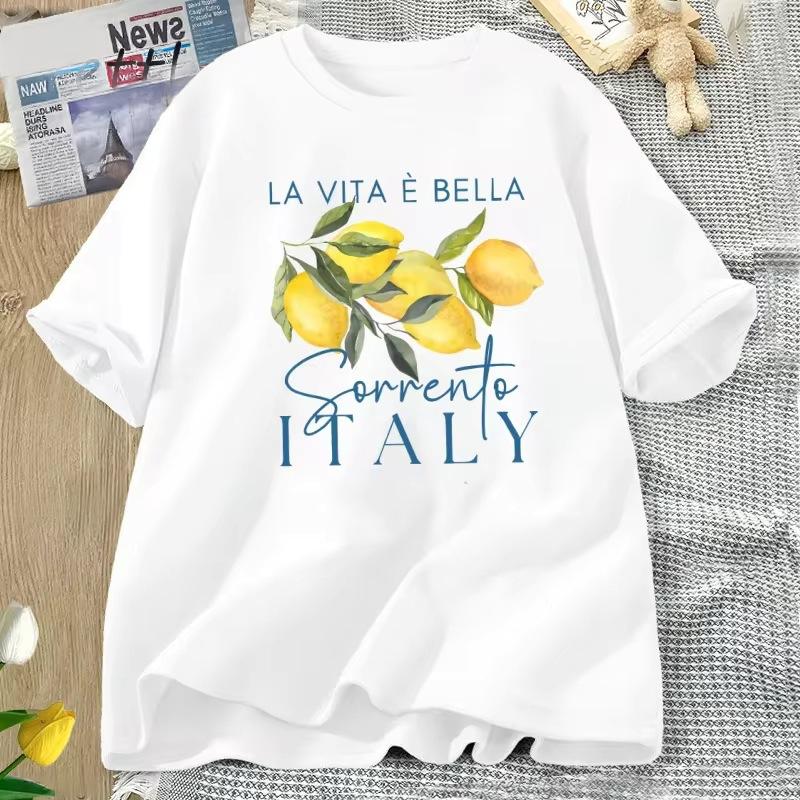 T-Shirt de coton d'été pour femmes au citron italien