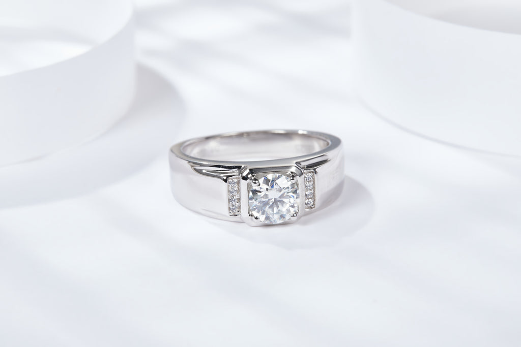 S925 Argent Sterling 1ct Moissanite Anneau Homme