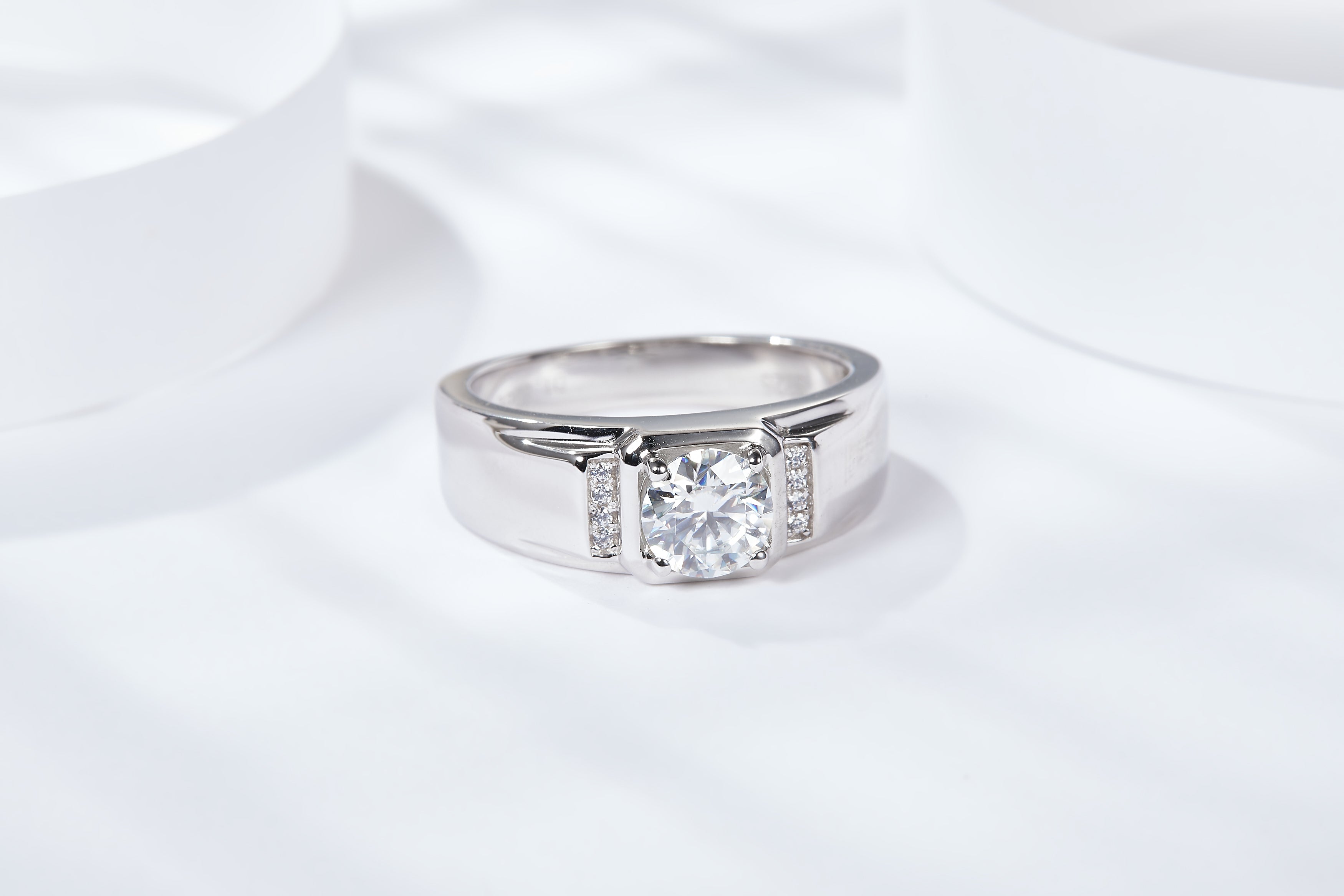 S925 Argent Sterling 1ct Moissanite Anneau Homme