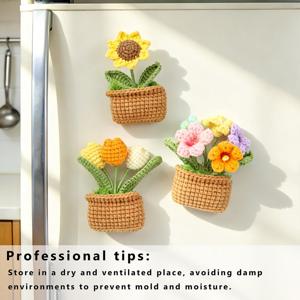 Crochet à la main carré pot vert plante ensemble trois pièces avec lavande multicolore Tulip V