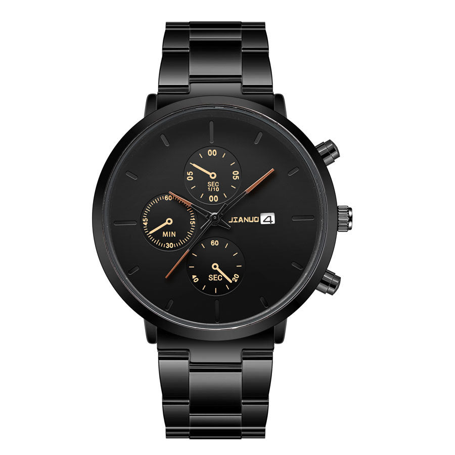 Tendance simple à trois yeux Calendrier Alloy Band Quartz Montre
