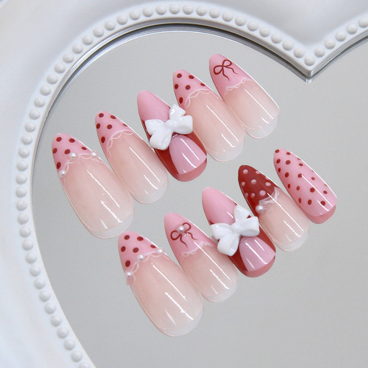 Conseils d'ongle amovible à la mode avec dentelle et Bow 24 pièces