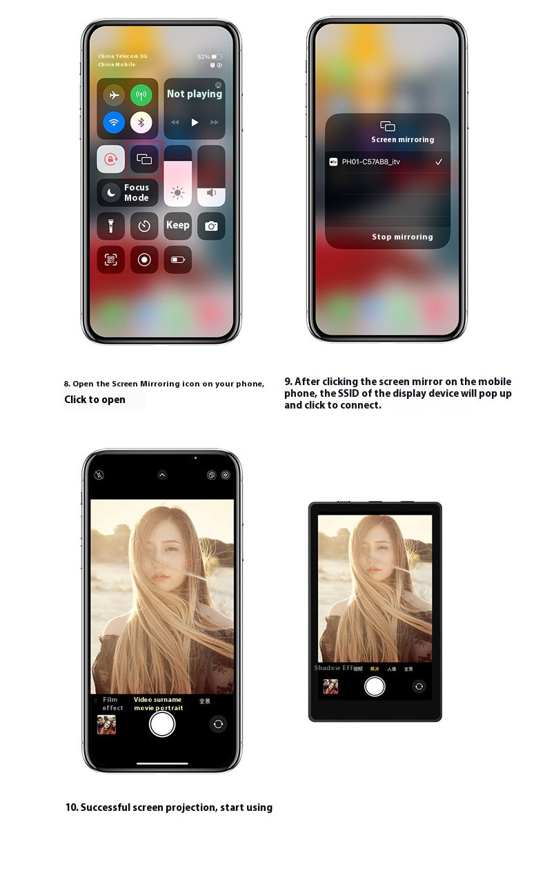 Téléphone mobile Selfie Miroir Affichage écran Aspiration magnétique Clip téléphone