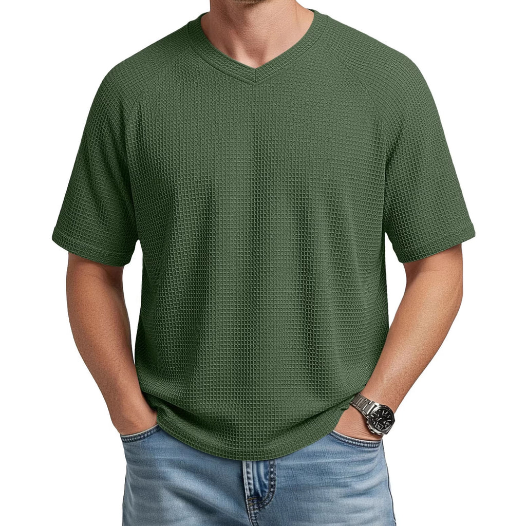 T-Shirt en tricot à manches courtes Raglan col V pour hommes