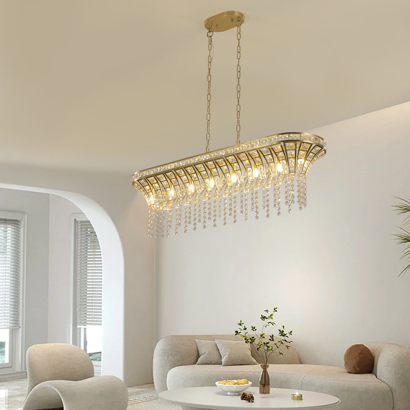 39" Rectangle linéaire en cristal moderne Lustre avec finition or