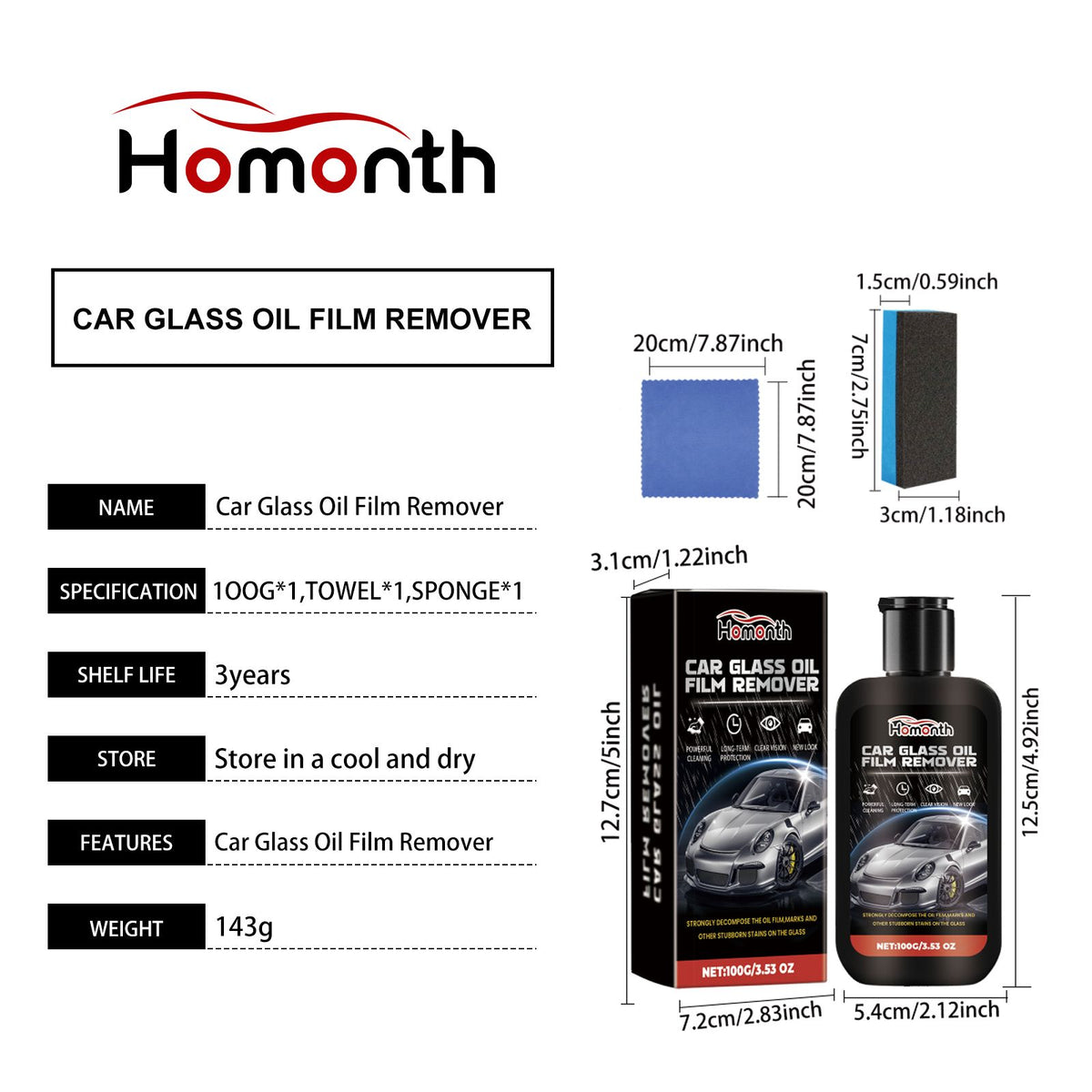 Kit d'enlèvement de film d'huile de verre automobile HOMONTH