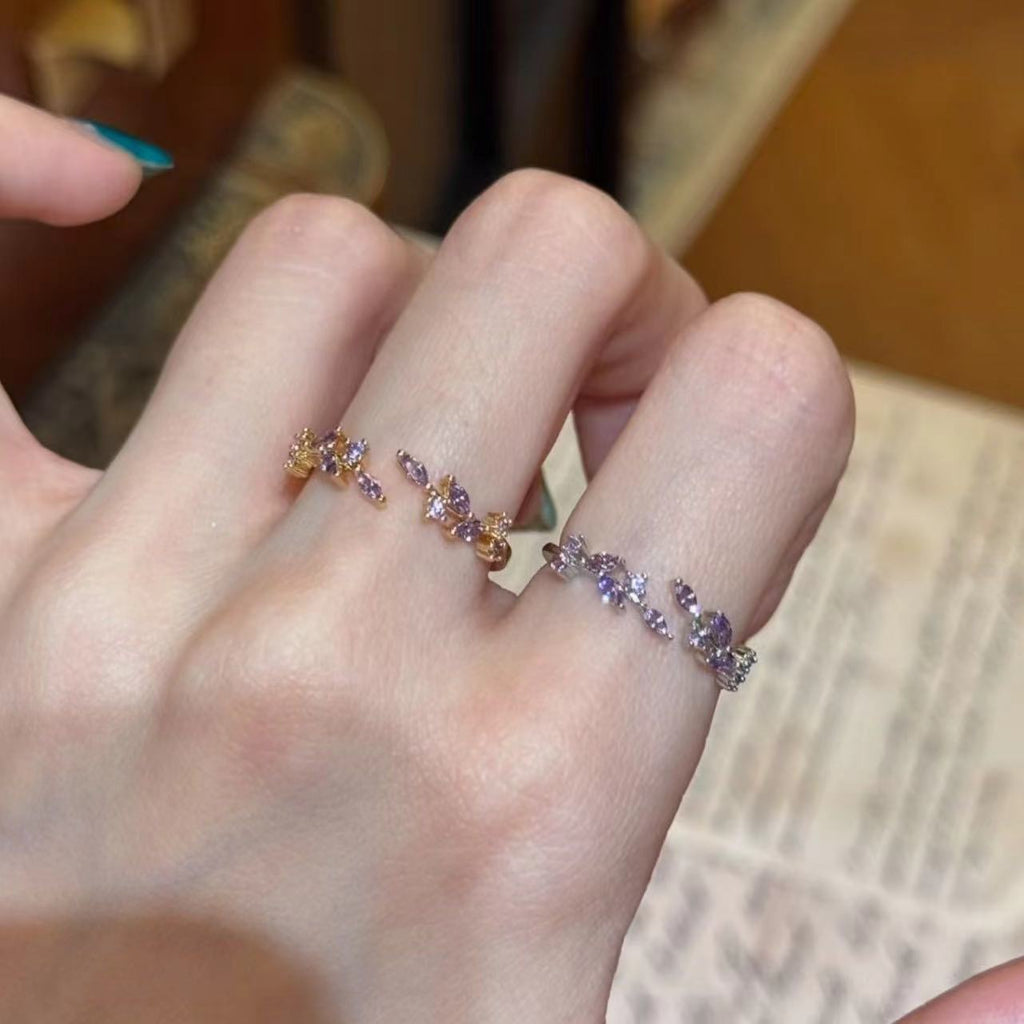 Anneaux de feuille de Zircon colorés européens et américains pour femmes