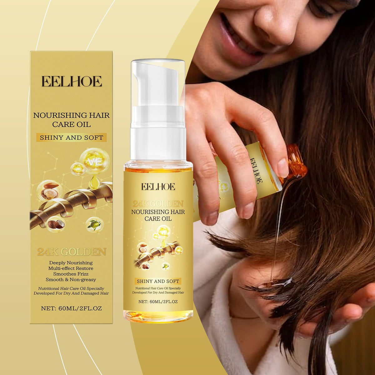 EELHOE 24K Huile de soin des cheveux dorés