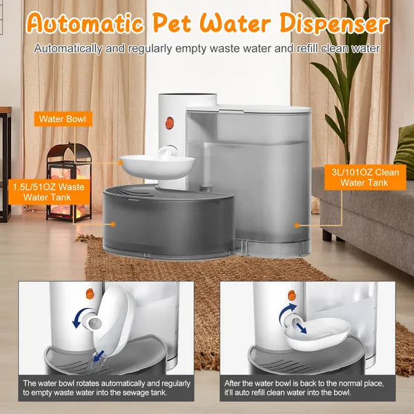 Fontaine d'eau pour animaux intelligents Distributeur automatique d'eau pour chats 3L&101OZ Chien rechargeable sans fil