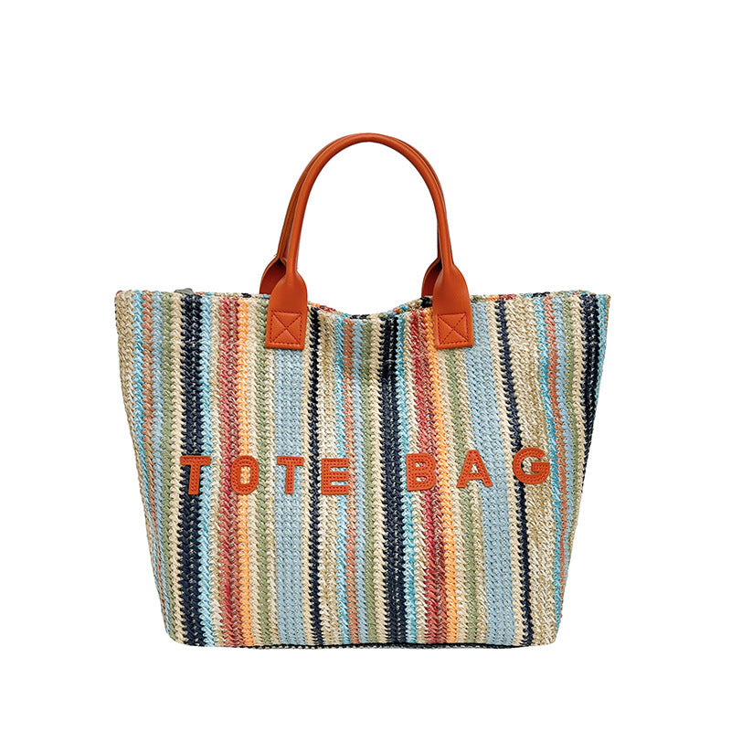 Eté Trendy Rainbow-tissé sac en paille pour les femmes