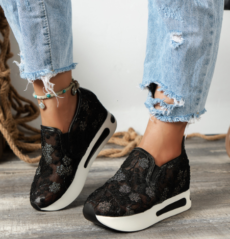 Mode femme Dentelle Mesh Casual High Heel Sneakers