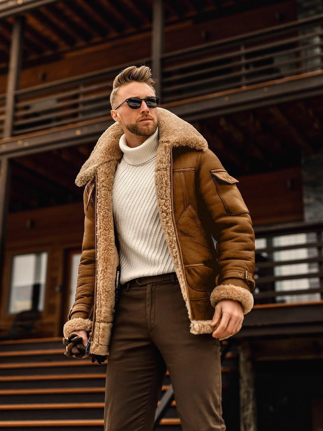 Manteau d'hiver pour hommes à la frontière Veste en cuir composite de grande taille