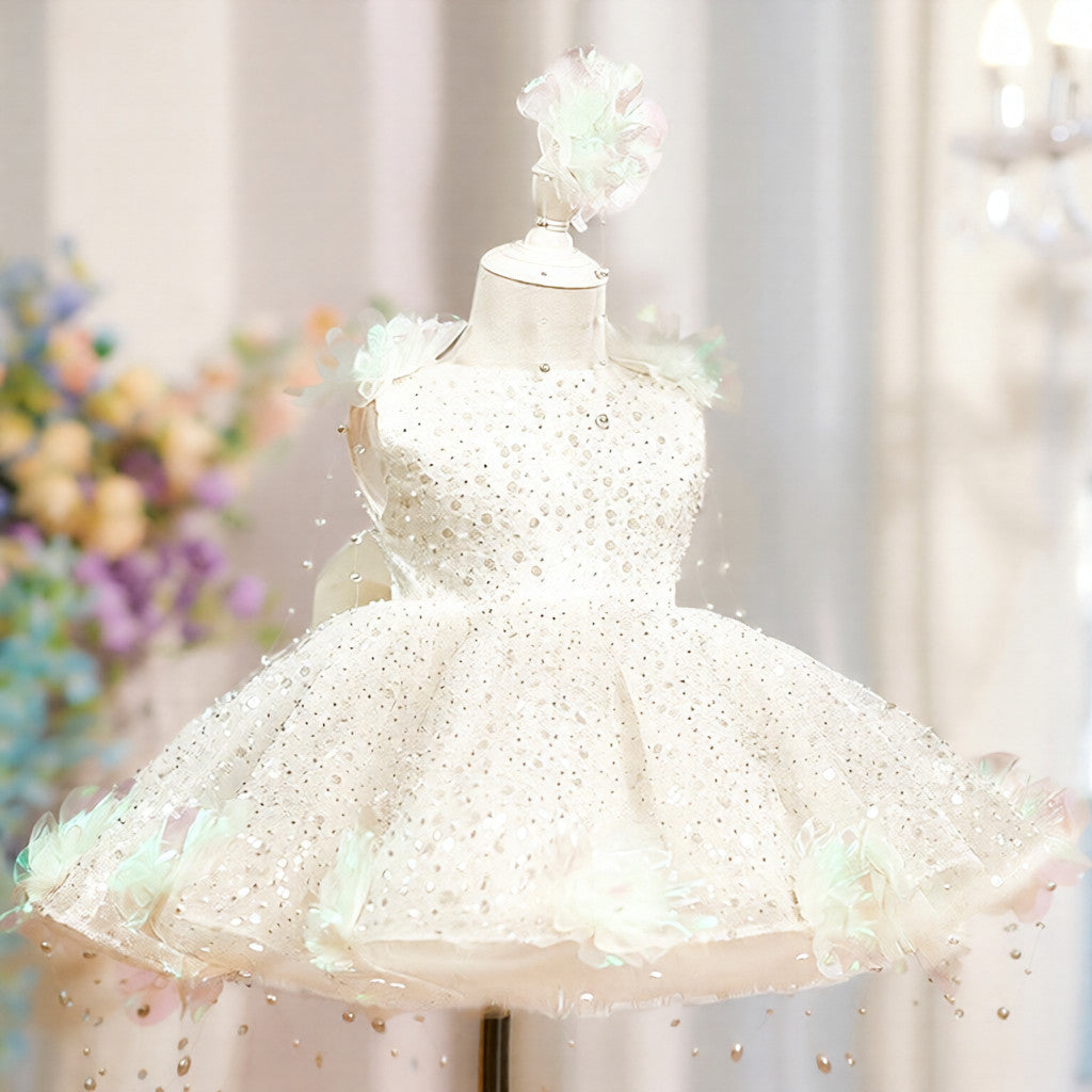 Perle de paille fleur fille robe princesse Gala Gown