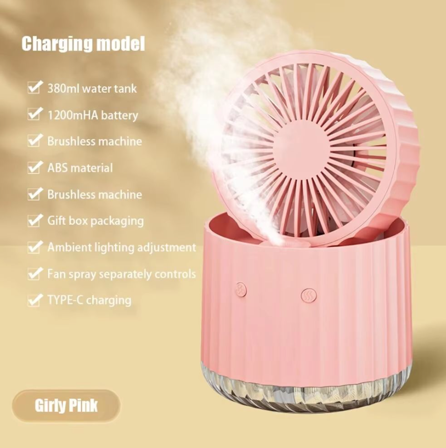 Ventilateur de pulvérisation de brouillard rechargeable 3 vitesses Ventilateur USB portable avec 5 lames