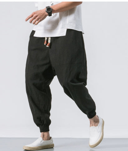 Chinese Style Harem Pantalon Homme Streetwear Casual Joggers Mens Pantalon coton Lin Sweatpants