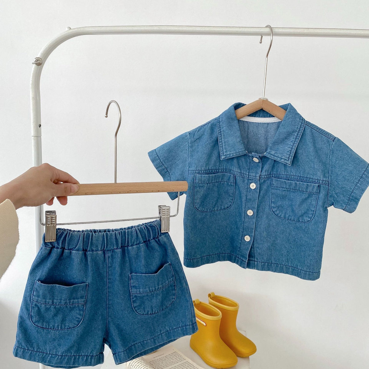 Denim Short Sleeve Pocket Top Boy shorts Baby Boy Suit