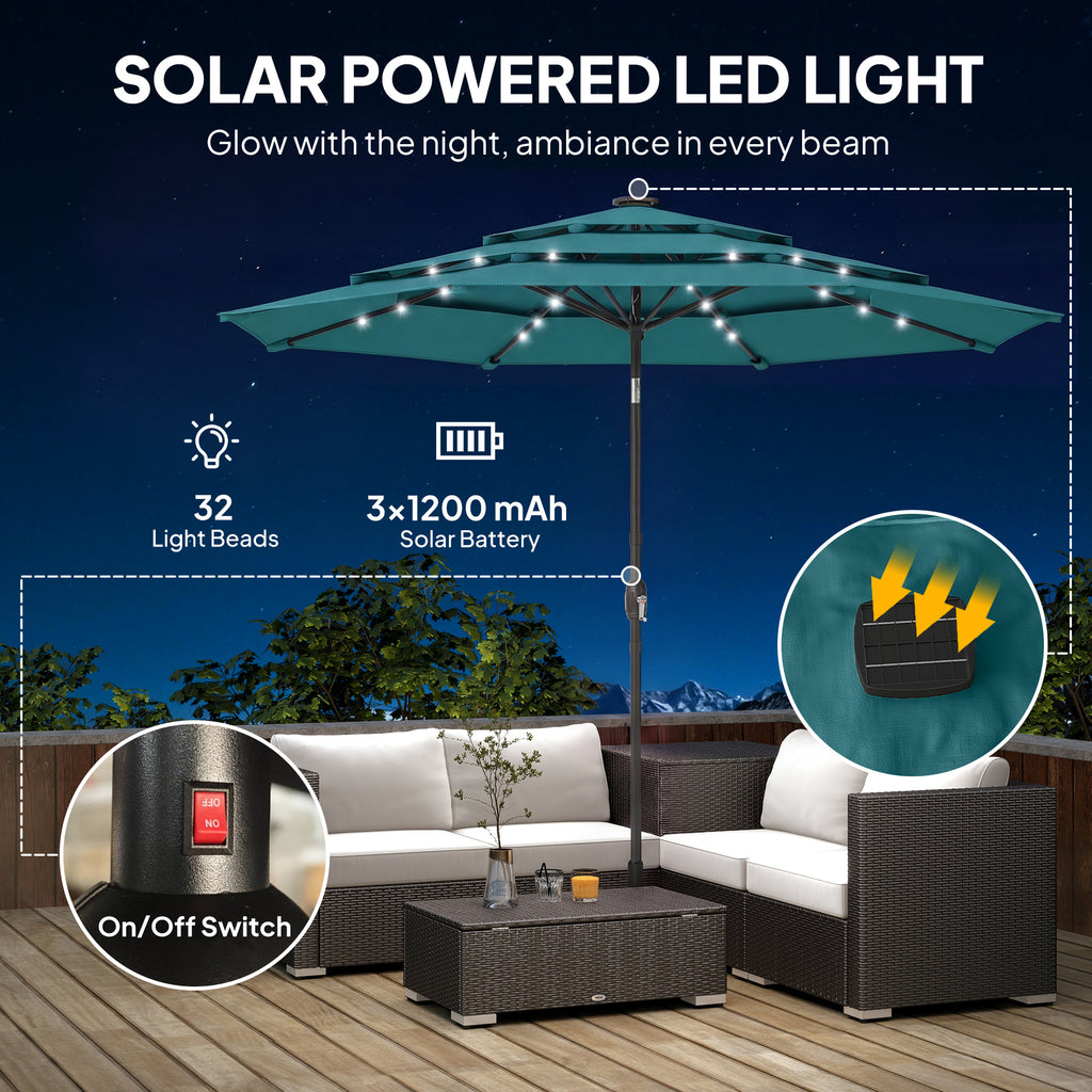 Parapluie extérieur Patio de 9,7 pieds avec lumières solaires LED