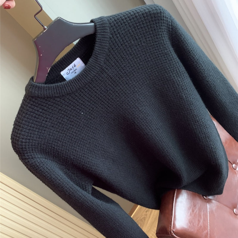 AutomneHiver Casual Couleur solide Col rond Col rond Chandail haut