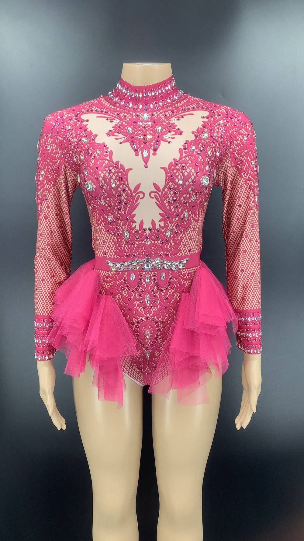 Danse Sexy Shiny Strass Mesh Jumpsuit scène performance costume femmes