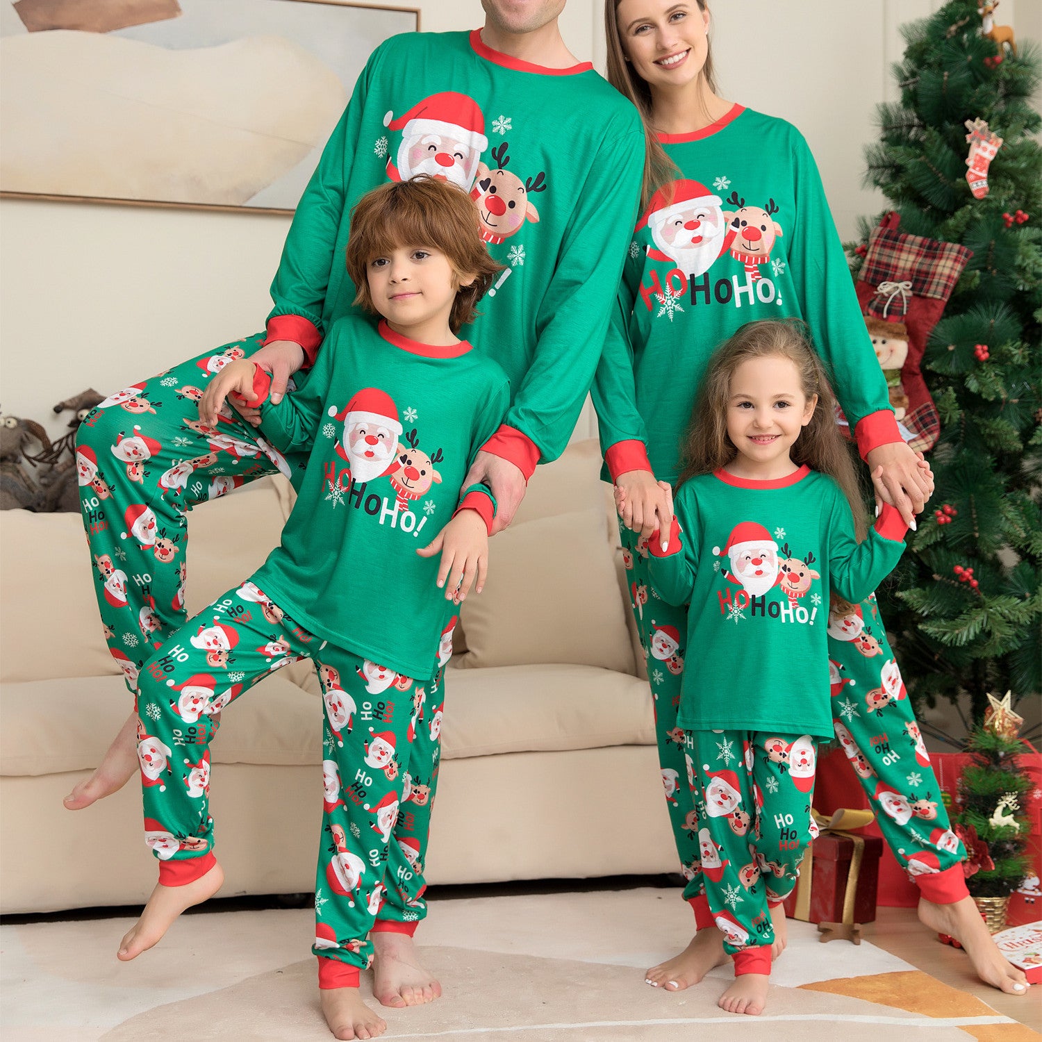 Vêtements de maison de Noël Santa Imprimer Costume parent-enfant