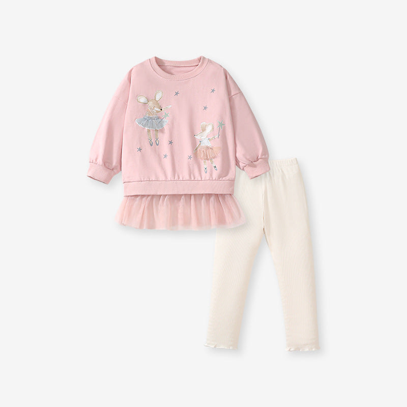 Filles Long Sleeve Top and Pantalons Set - Casual Confortable deux pièces Outfit pour les enfants Daily W
