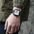 Flywheel étanche Hollow Out Trendy hommes Square Montre mécanique automatique
