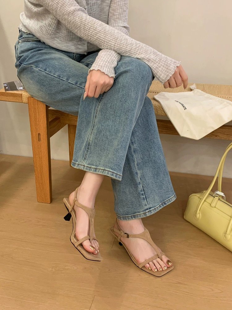 Sandales d'orteil carré de thong rétro pour femmes d'été