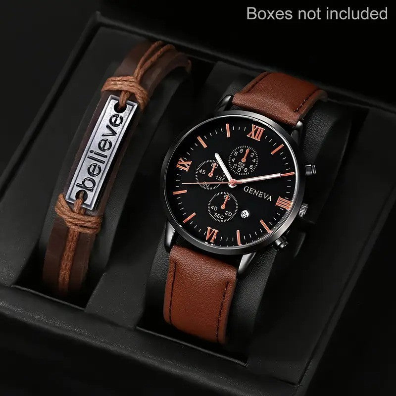Ensemble de montres à quartz minimaliste noir pour hommes