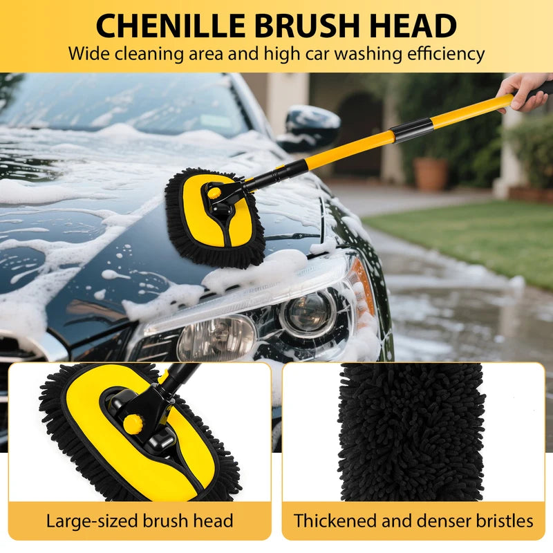 Brosse de lavage de voiture 15 degrés réglable poignée longue avec 2 têtes de microfibre