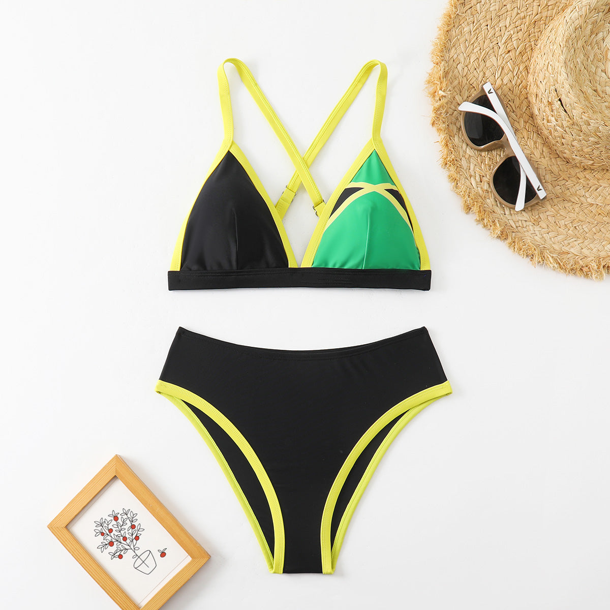 Ensemble de bikini Triangle de bloc de couleur pour femmes