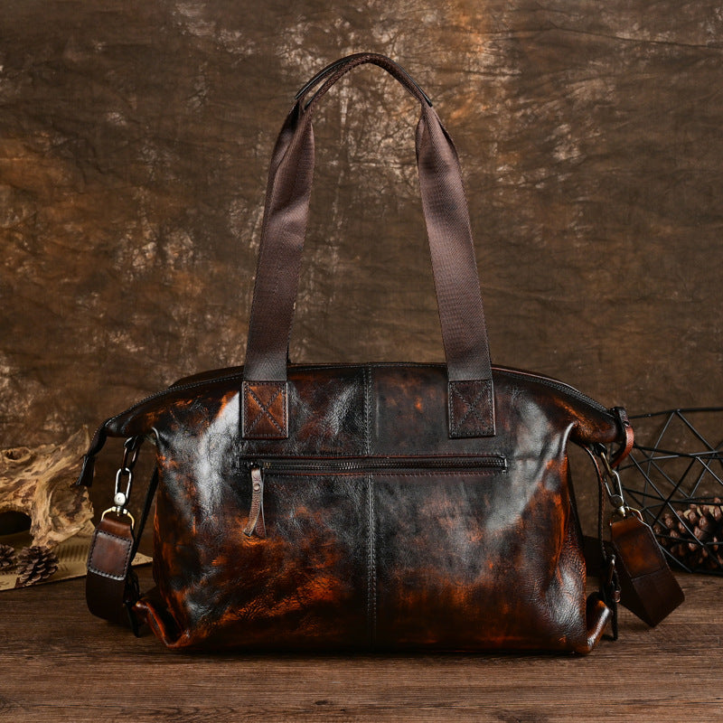 Vieux sac de voyage en cuir fourre-tout fabriqué à partir de Cowhide plein grain