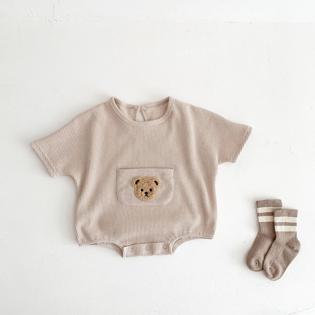 Mignon petit ours bébé manches courtes combinaison de saut
