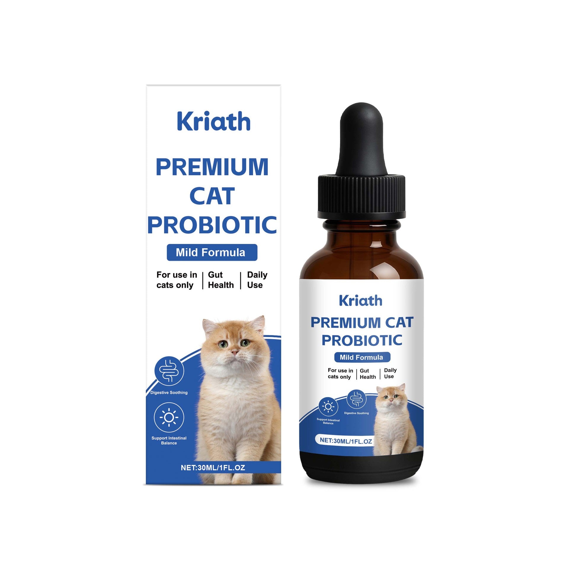 Kriath Chat gouttes probiotiques avec des ingrédients doux pour s'occuper des chats