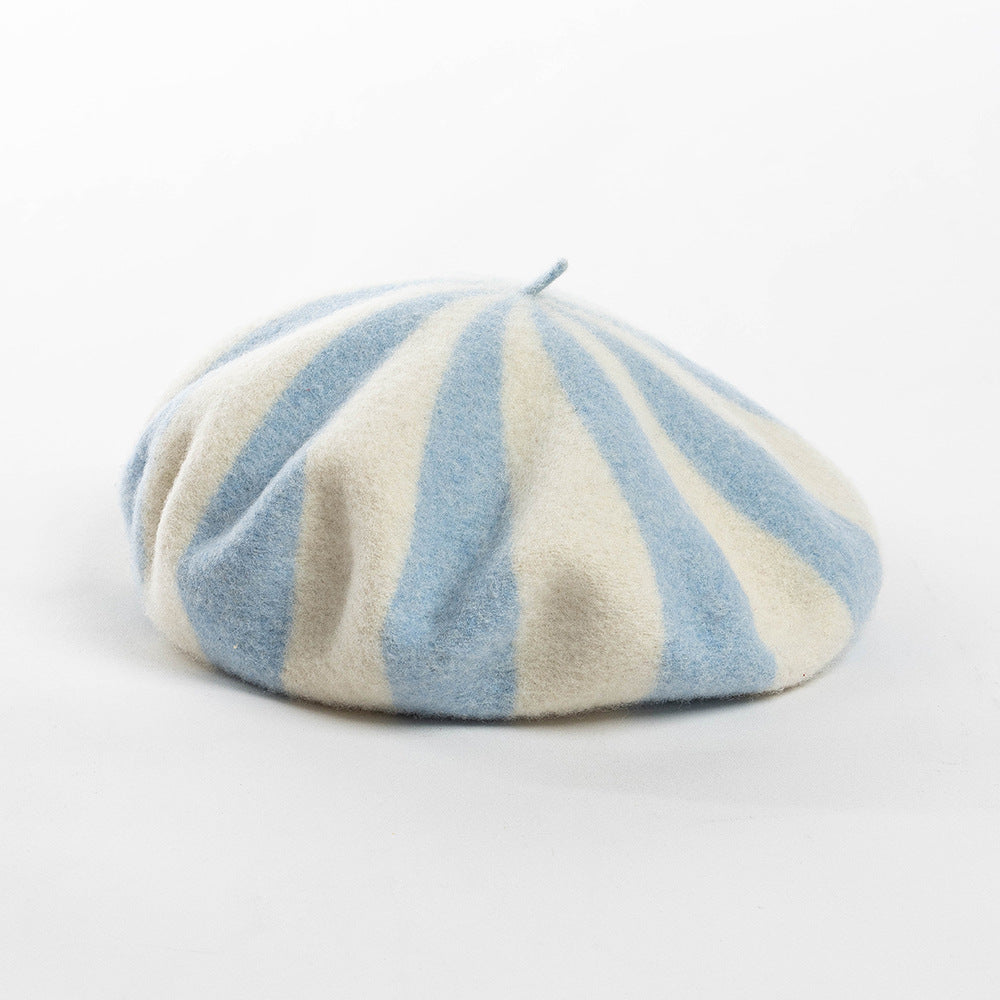 Beret de laine à rayures mode, couleur candy