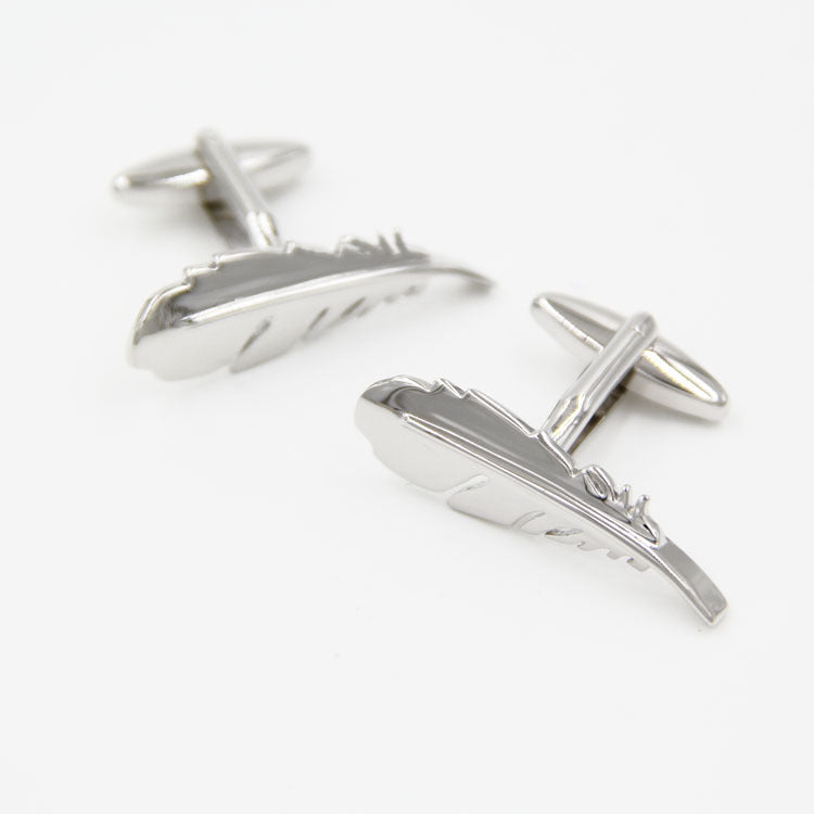 Simple homme style français argent plume forme Cufflinks ongles